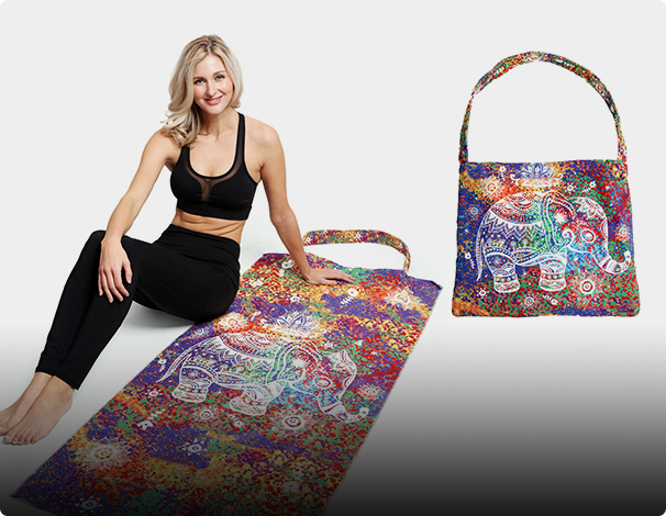 A woman with 2 in 1 Convertible Beach Towel Tote Bag.