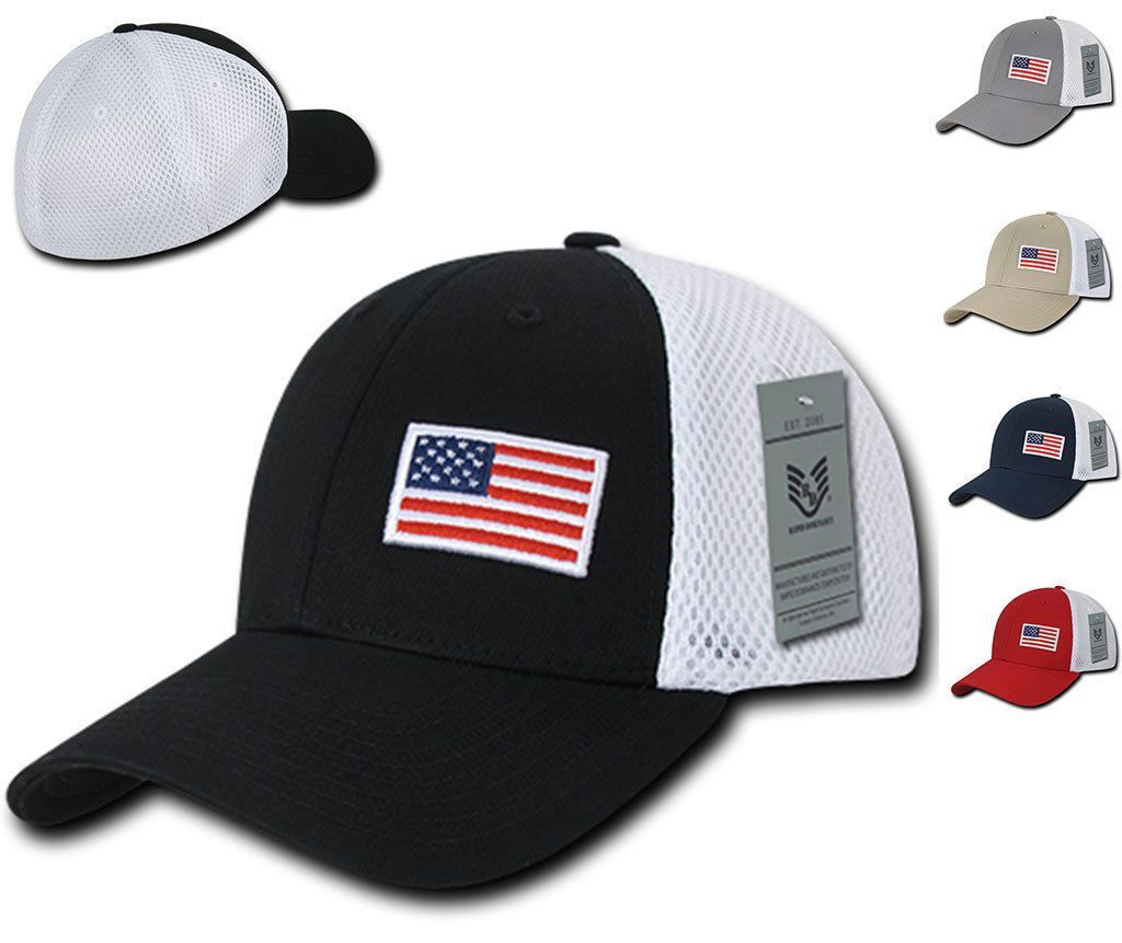 1 Dozen Aero Foam Flex USA Flag Military Mesh Baseball Cotton Caps Wholesale Lots-