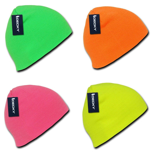 1 Dozen Bright Neon Short Beanies Caps Hats Knit Ski Skull Snowboard Wholesale Bulk-