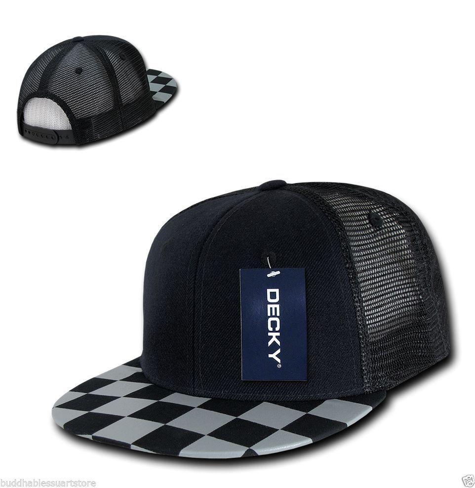 1 Dozen Decky 6 Panel Flat Bill Checkered Trucker Race Flag Hats Caps Wholesale Lots-