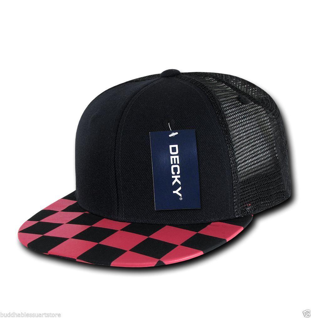 1 Dozen Decky 6 Panel Flat Bill Checkered Trucker Race Flag Hats Caps Wholesale Lots-