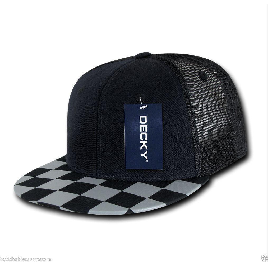 1 Dozen Decky 6 Panel Flat Bill Checkered Trucker Race Flag Hats Caps Wholesale Lots-