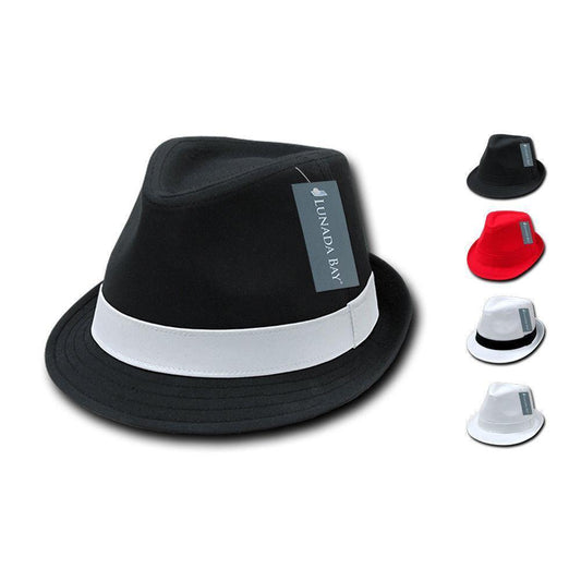 1 Dozen Decky Black White Red Poly Woven Fedora Hipster Miami Hats Wholesale-