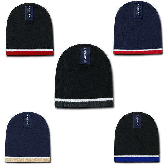1 Dozen Decky Double Stripe 3 Tone Beanies Knitted Skul Ski Caps Hats Wholesale-