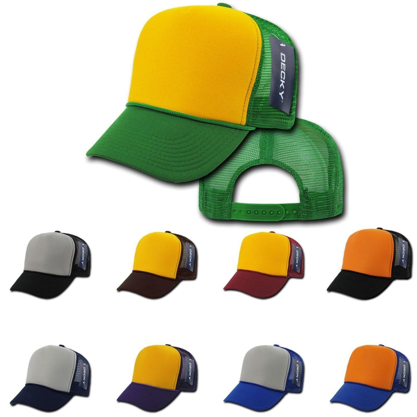 1 Dozen Decky Industrial 5 Panel Trucker Hats Caps Two Tone Wholesale Lots!-