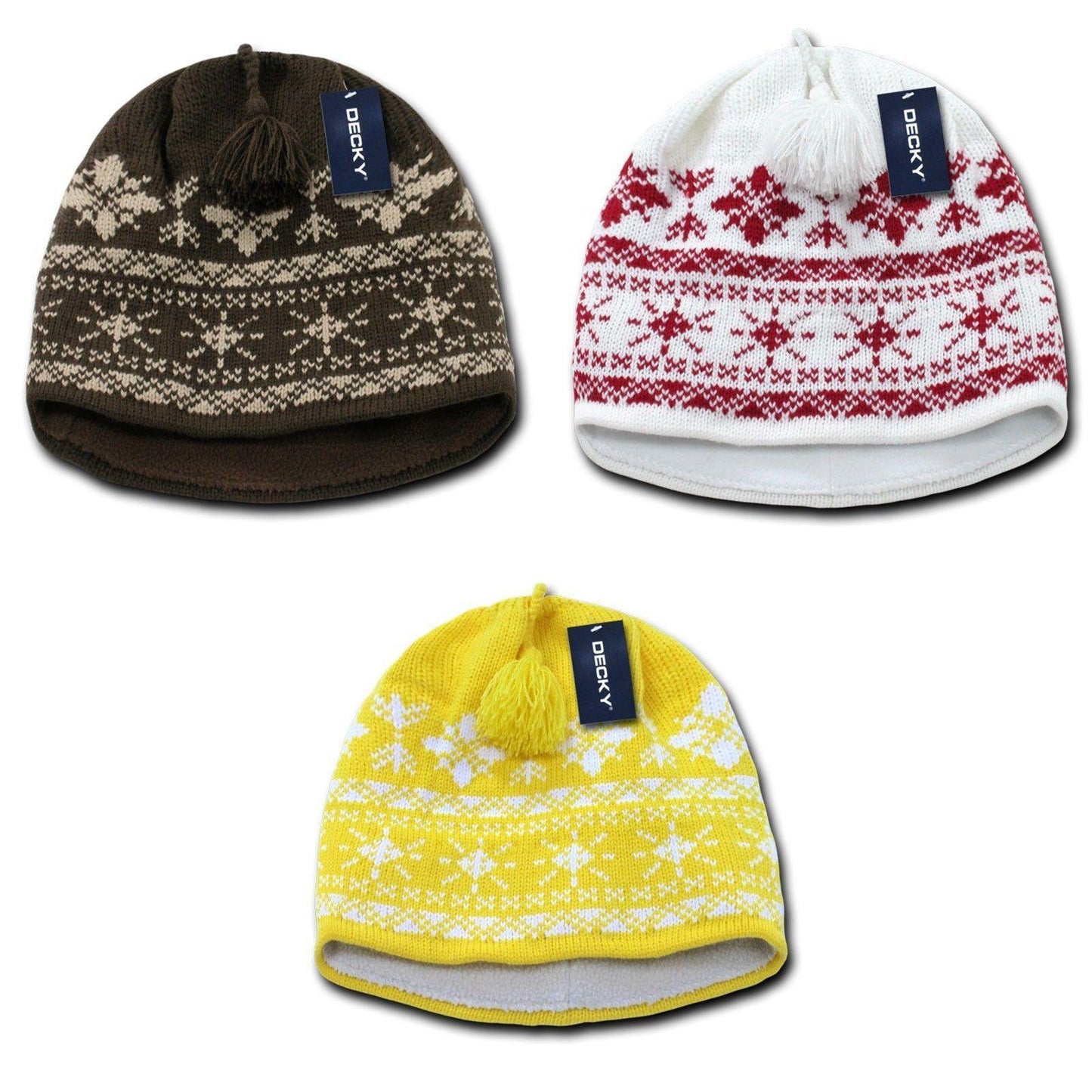 1 Dozen Decky Nordic Beanies Snowflake Pom Knit Snowboard Hats Caps Wholesale-