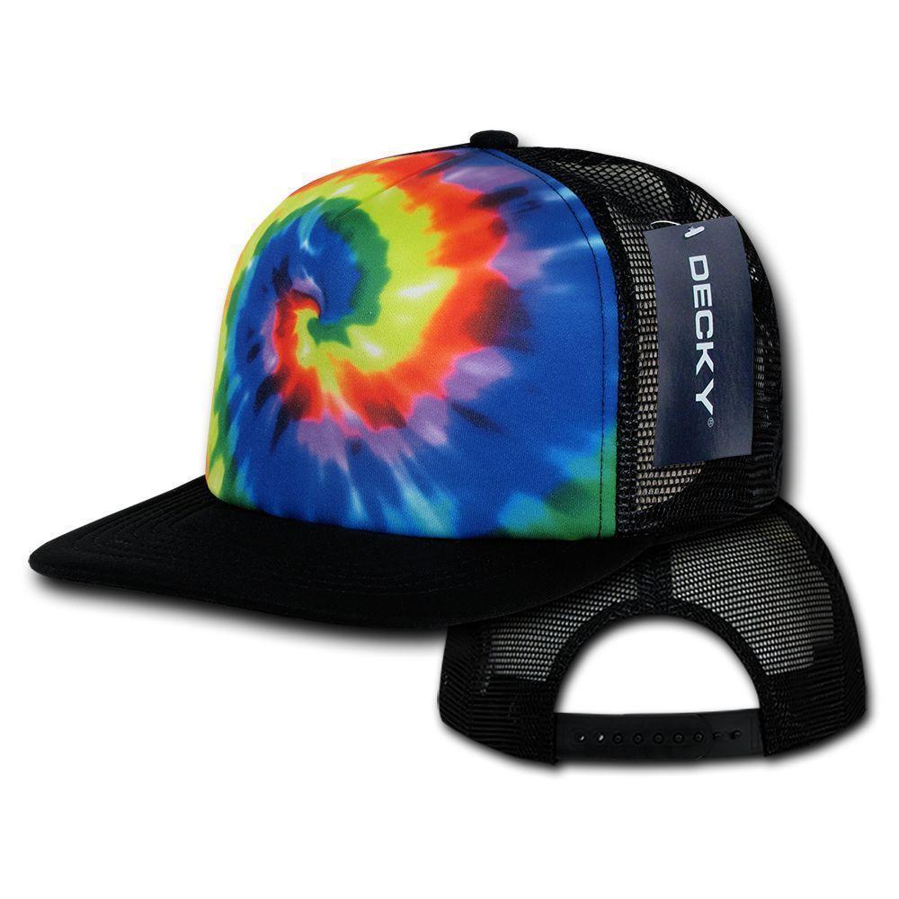 1 Dozen Decky Rainbow Tie Dye Print Foam Mesh Trucker Caps Hats Wholesale Lots-
