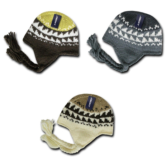 1 Dozen Decky Warm Peruvian Style Braided Ear Tail Chullo Beanies Caps Wholesale-