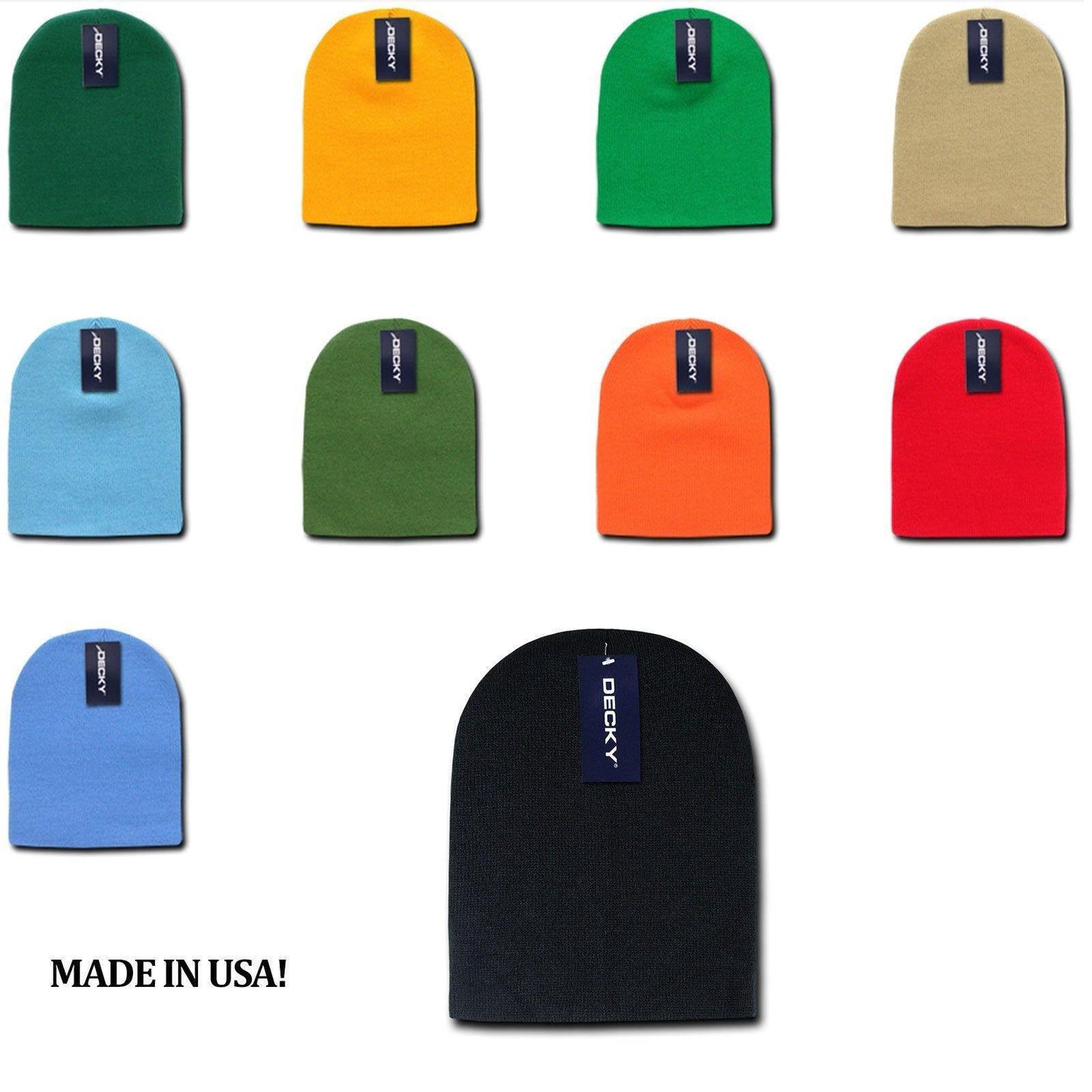 1 Dozen Made In USA America Decky Beanies Gi Short Watch Caps Hats Wholesale Lot-