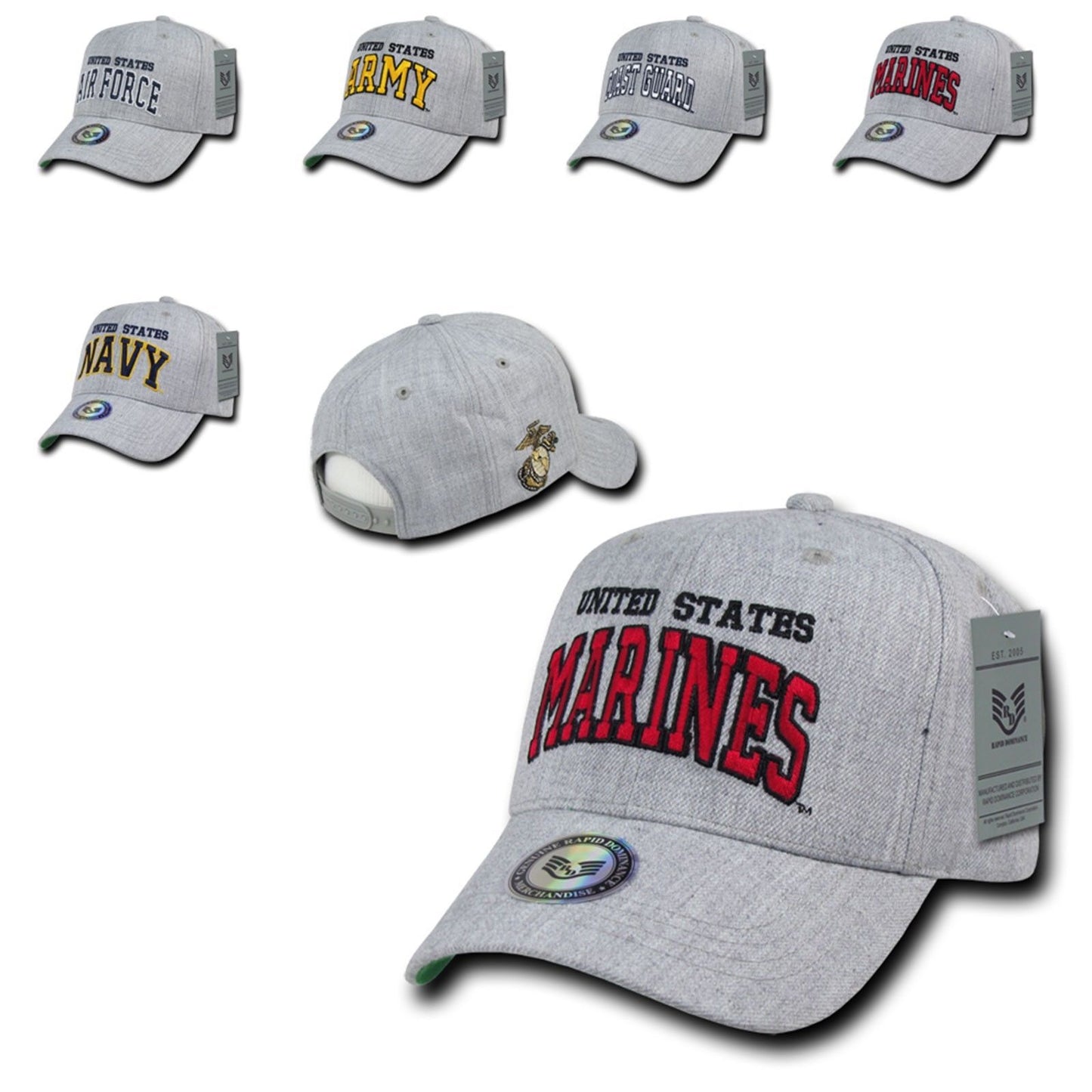 1 Dozen Military Air Force Navy Coast Guard Army Marines Grey Baseball Hats Caps-
