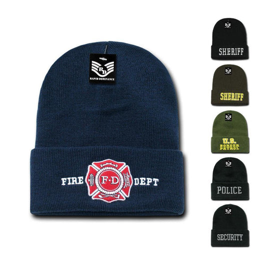 Rapid Dominance 1 Dozen Police Fire Dept Security Sheriff Border Patrol Long Cuffed Knit Beanies-Fire Department - Navy-