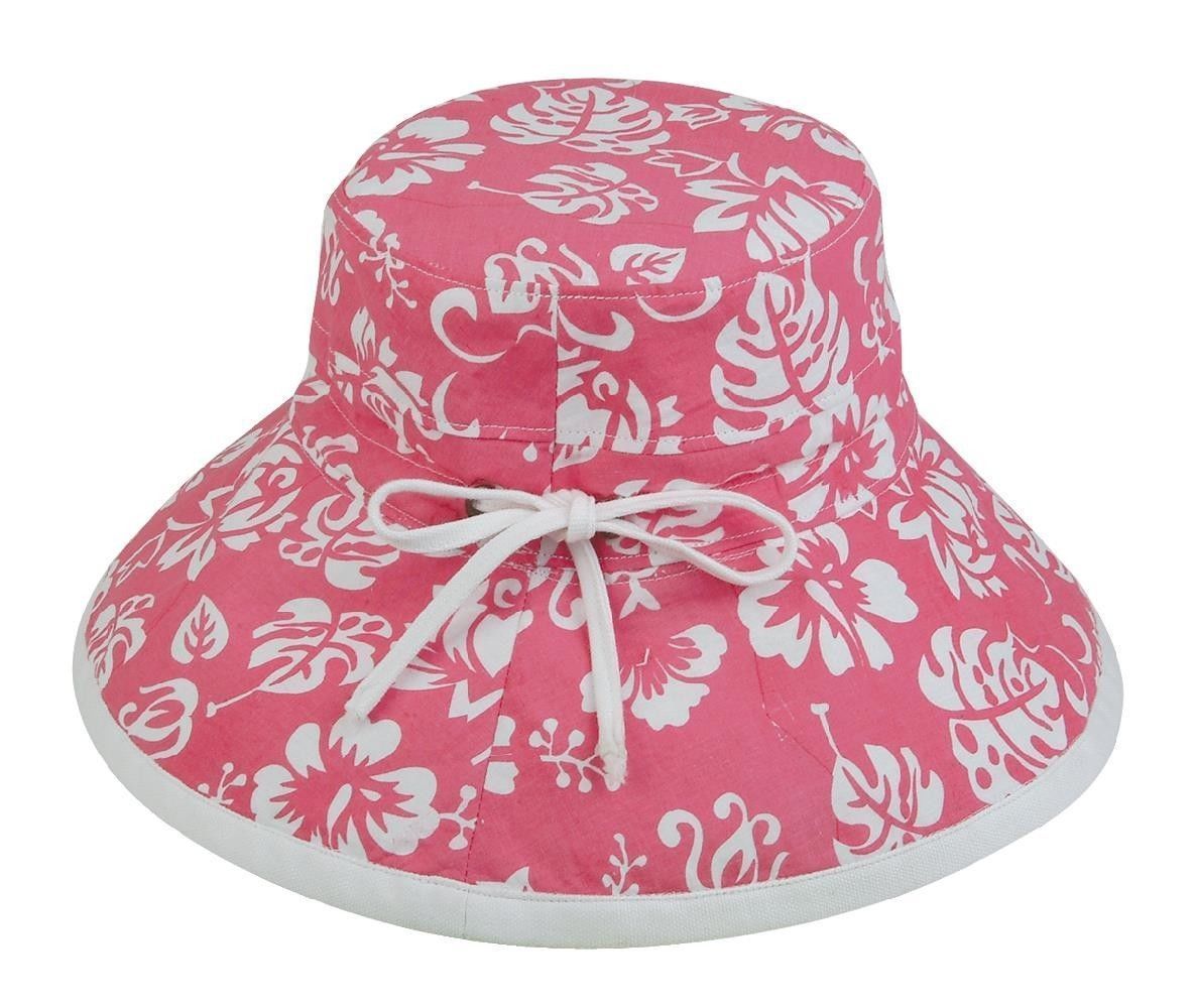1 Dozen Summer Printed Floral Sun Bucket Caps Hats Cotton Ribbon Ties Wholesale-Hot Pink/White Floral-