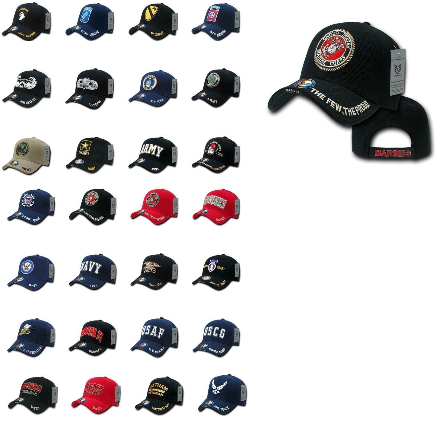 1 Dozen Veteran Military Army Airforce Navy Marines Baseball Hats Caps Wholesale-