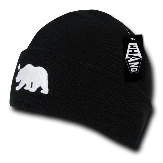 1 Dozen Whang Cali California Republic Bear Cuffed Beanie Cap Black Wholesale Lots-