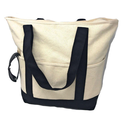 1 Dozen Large 20inch Grocery Shopping Beach Totes Bags Reusable Zippered Cotton Canvas Wholesale-ROYAL/NATURAL-