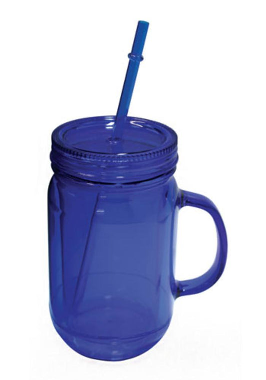 100% BPA Free Mason Jar Cup Bottle With Straw Double Wall Water Drinks 22oz / 16oz-Blue-
