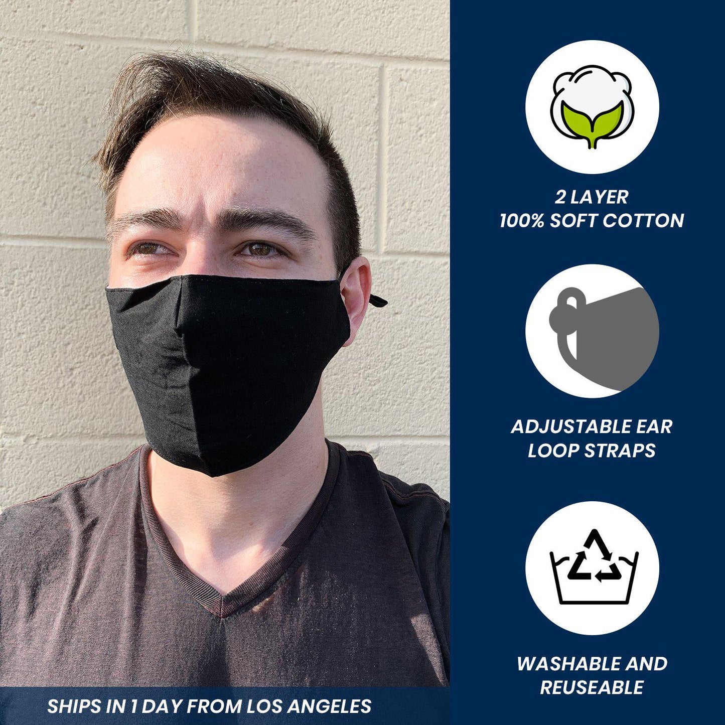 Cotton Face Mask Washable Cloth Masks Mouth Nose Reusable 2-Ply Double Layer Covering Adjustable Ear Pack-1 Piece-