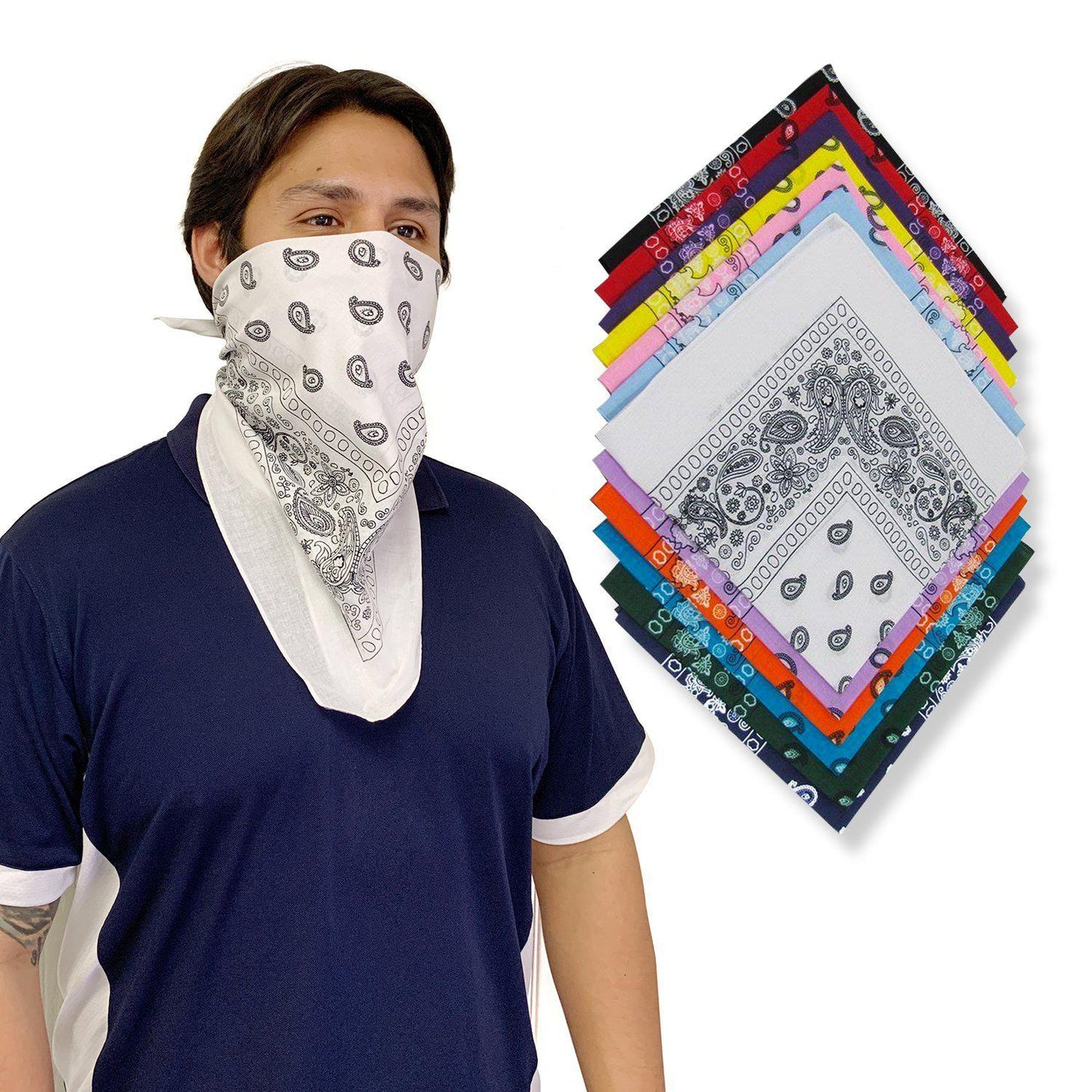 1 Dozen Pack Printed Bandanas 100% Cotton Cloth Scarf Wrap Face Mask Cover-Black-