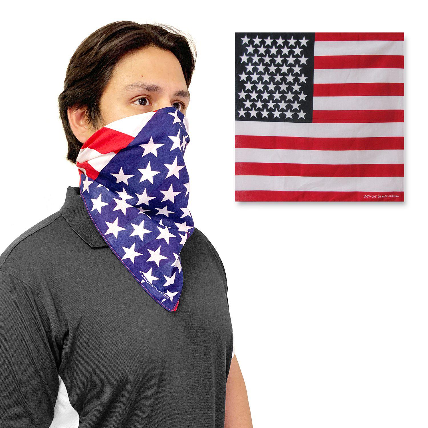 1 Dozen Bandanas USA American Flag Singlesided 100% Cotton Head Wrap Scarf Wholesale Bulk-
