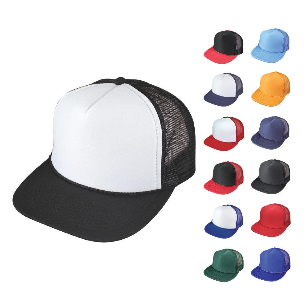 2 Dozen Flat Bill Blank 5 Panel Mesh Foam Trucker Baseball Hats Caps Wholesale Bulk-