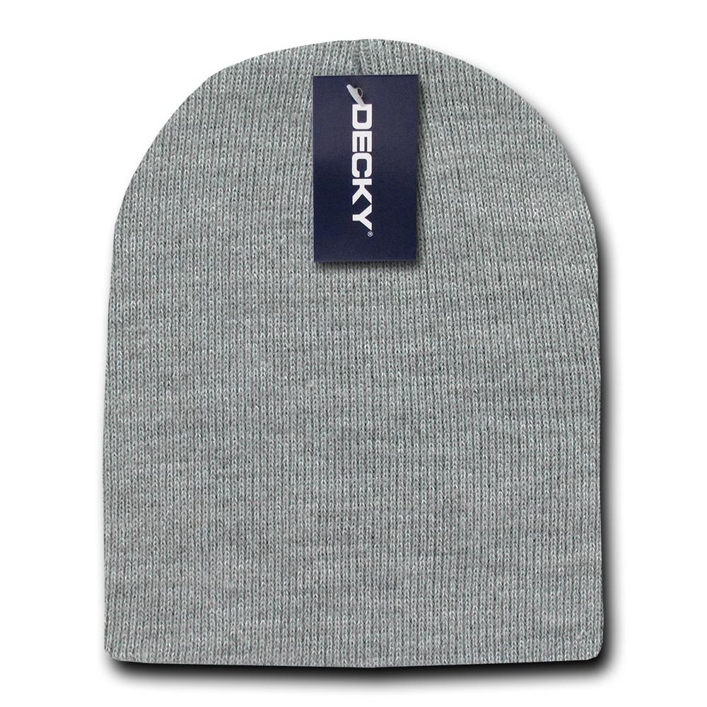2 Pack Classic Decky Beanies Uncuffed Short Acrylic Skull Warm Winter Unisex-Heather Grey-