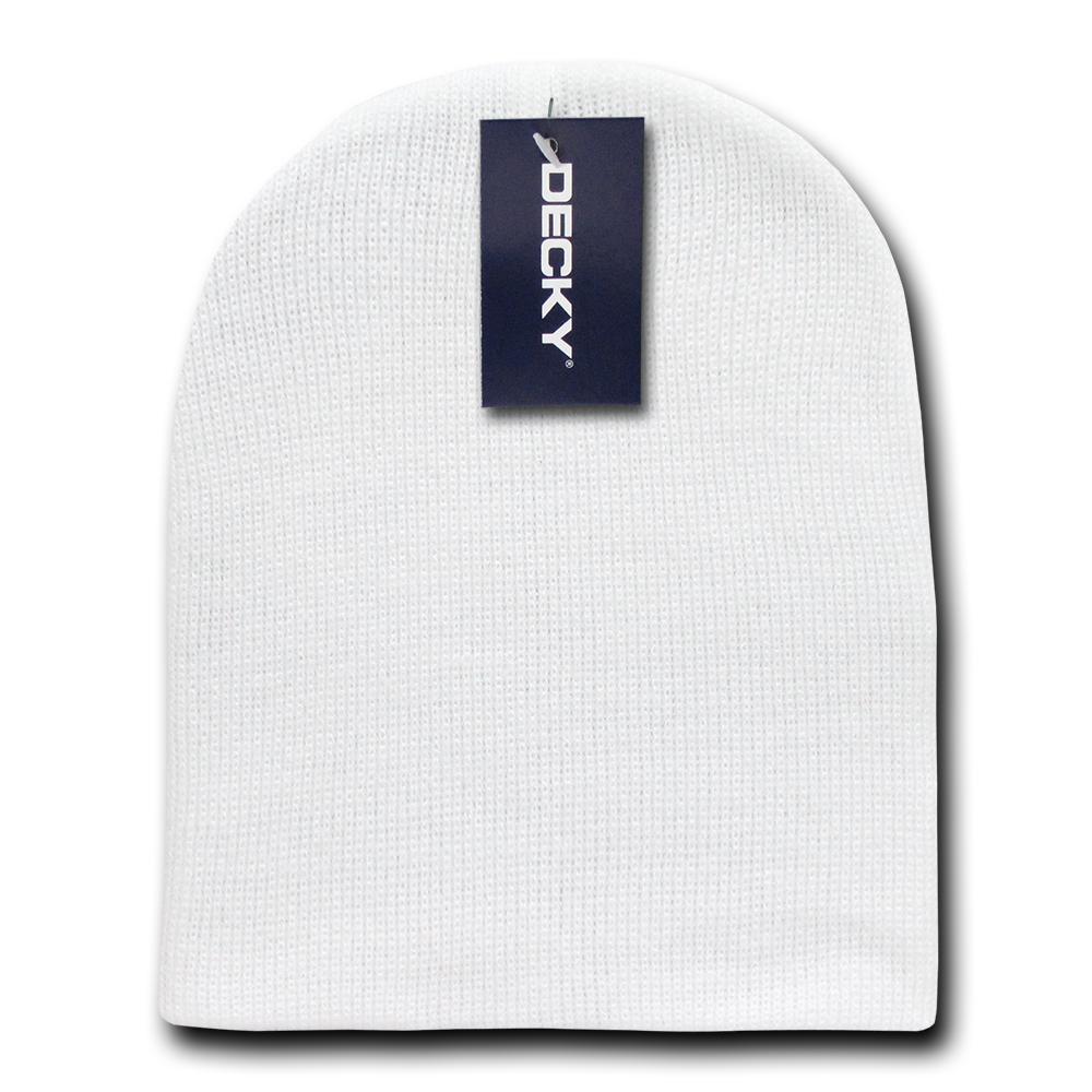 2 Pack Classic Decky Beanies Uncuffed Short Acrylic Skull Warm Winter Unisex-White-