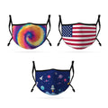 Cute Face Masks 3 / 5 Packs for Kids Child Adjustable Boys Girls Ages 3 to 9 Cotton Poly Washable Reusable 2 Layer Pocket Filter-Americana-3 Pack-