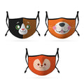 Cute Face Masks 3 / 5 Packs for Kids Child Adjustable Boys Girls Ages 3 to 9 Cotton Poly Washable Reusable 2 Layer Pocket Filter-Animals-3 Pack-