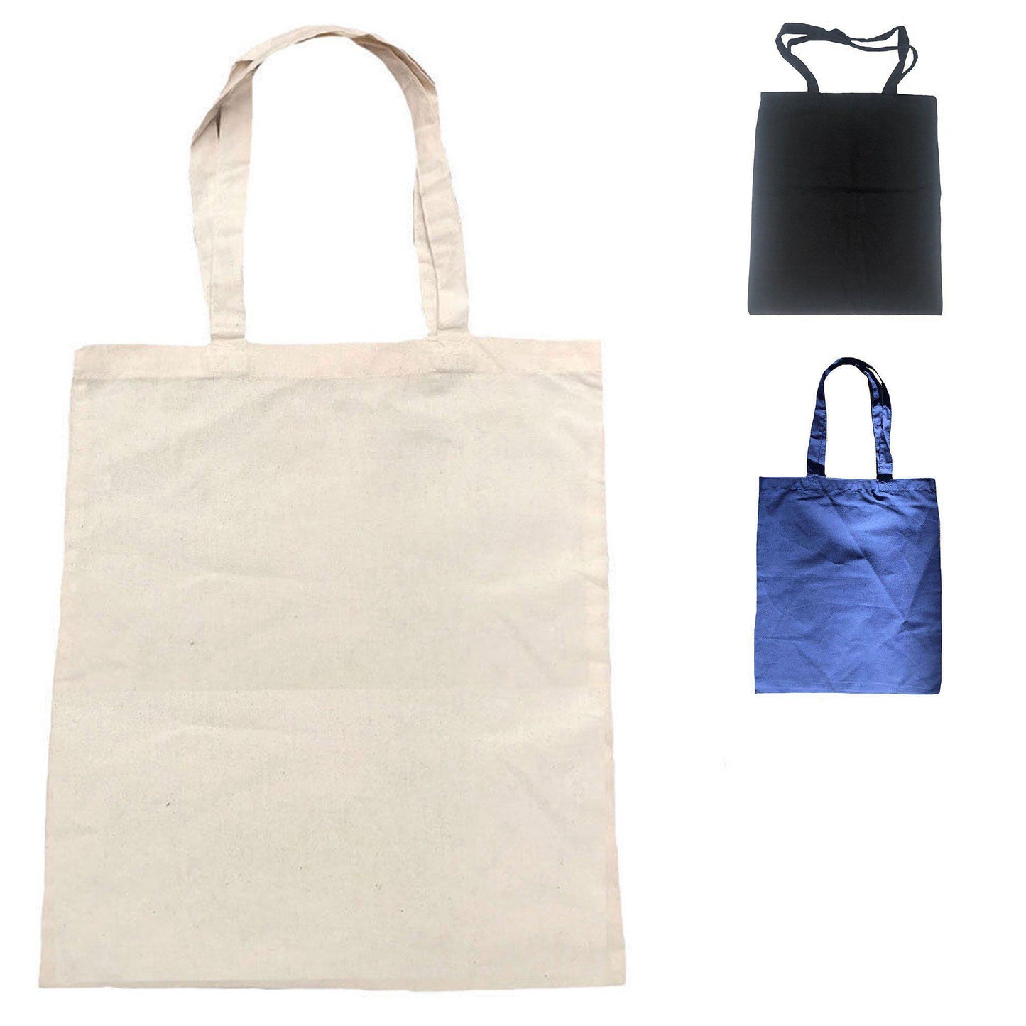 3 Pack Cotton Plain Reusable Grocery Shopping Tote Bags Natural Eco Friendly 16inch-Black-