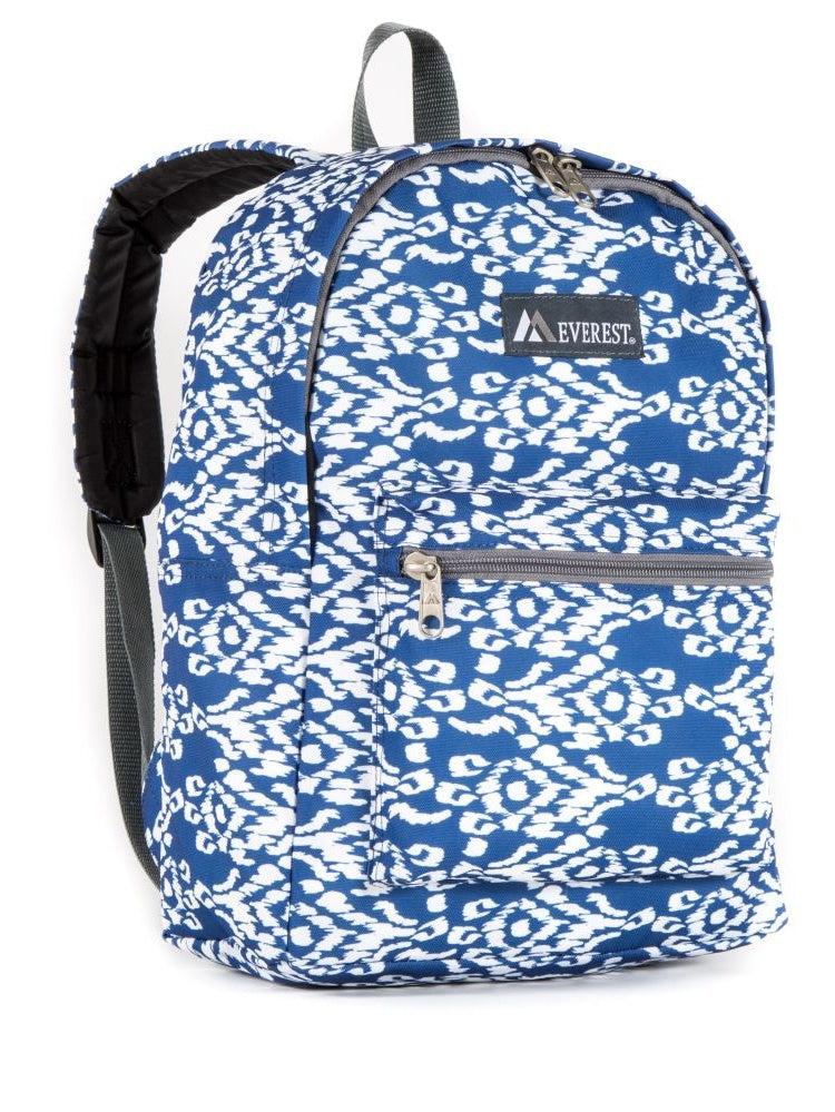 Everest Backpack Book Bag - Back to School Basics - Fun Patterns & Prints-Navy /White Ikat-