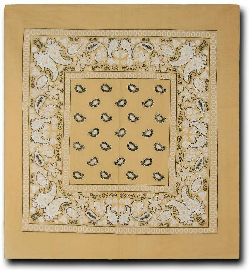 1 Dozen Pack Printed Bandanas 100% Cotton Cloth Scarf Wrap Face Mask Cover-Khakhi-