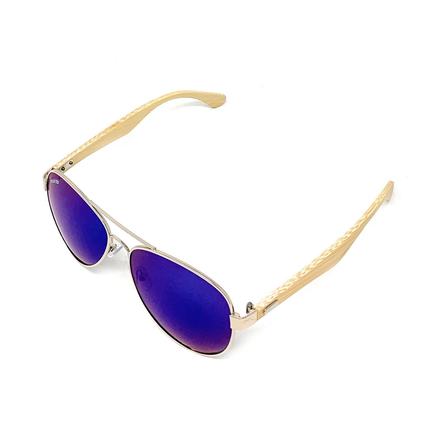 Aviator Bamboo Polarized Sunglasses Mirror Lens Driving Mens Womens With Pouch-Blue Mirror/Bamboo-