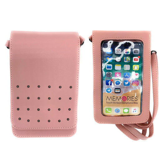 Empire Cove Womens Crossbody Bag with Clear Touchscreen Window Wallet Pouch Case-Pink-