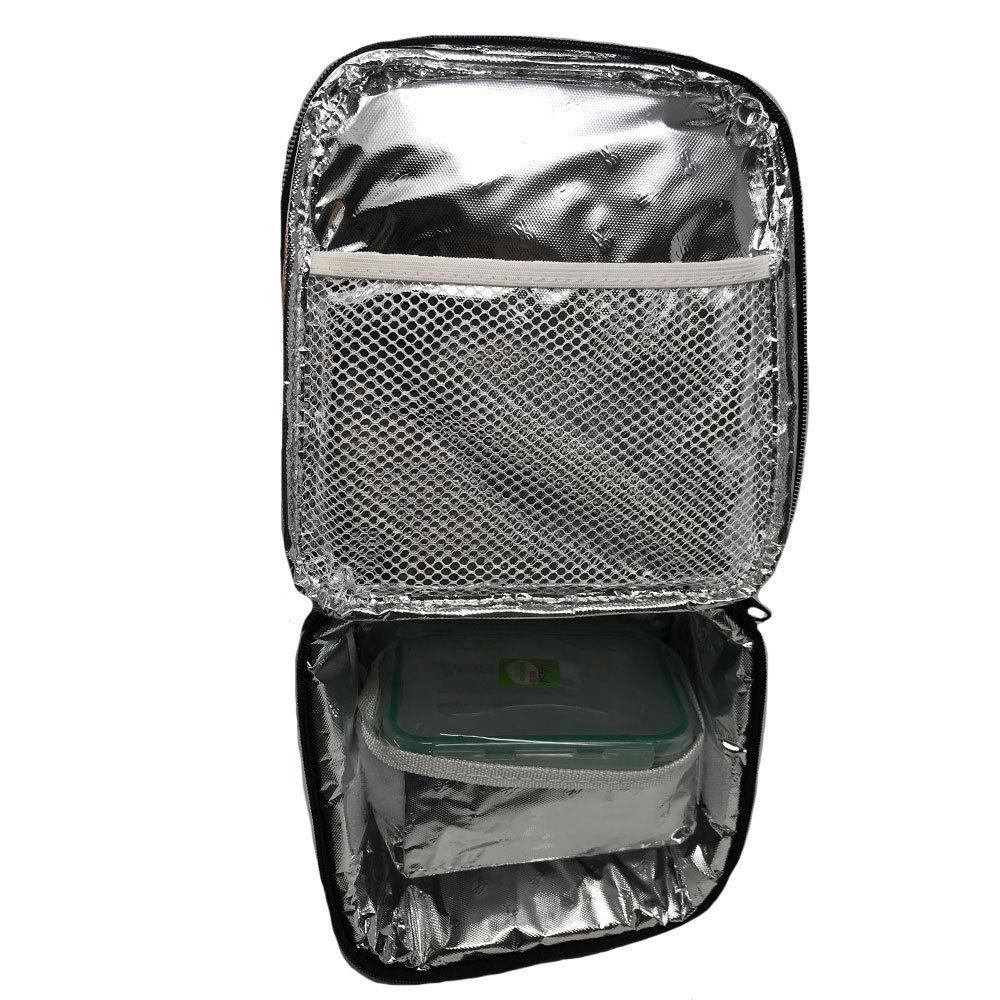 Insulated Cooler Lunch Box Bag Picnic Food Snacks Drink Water 7-1/2 Inch X 8 Inch-Black-