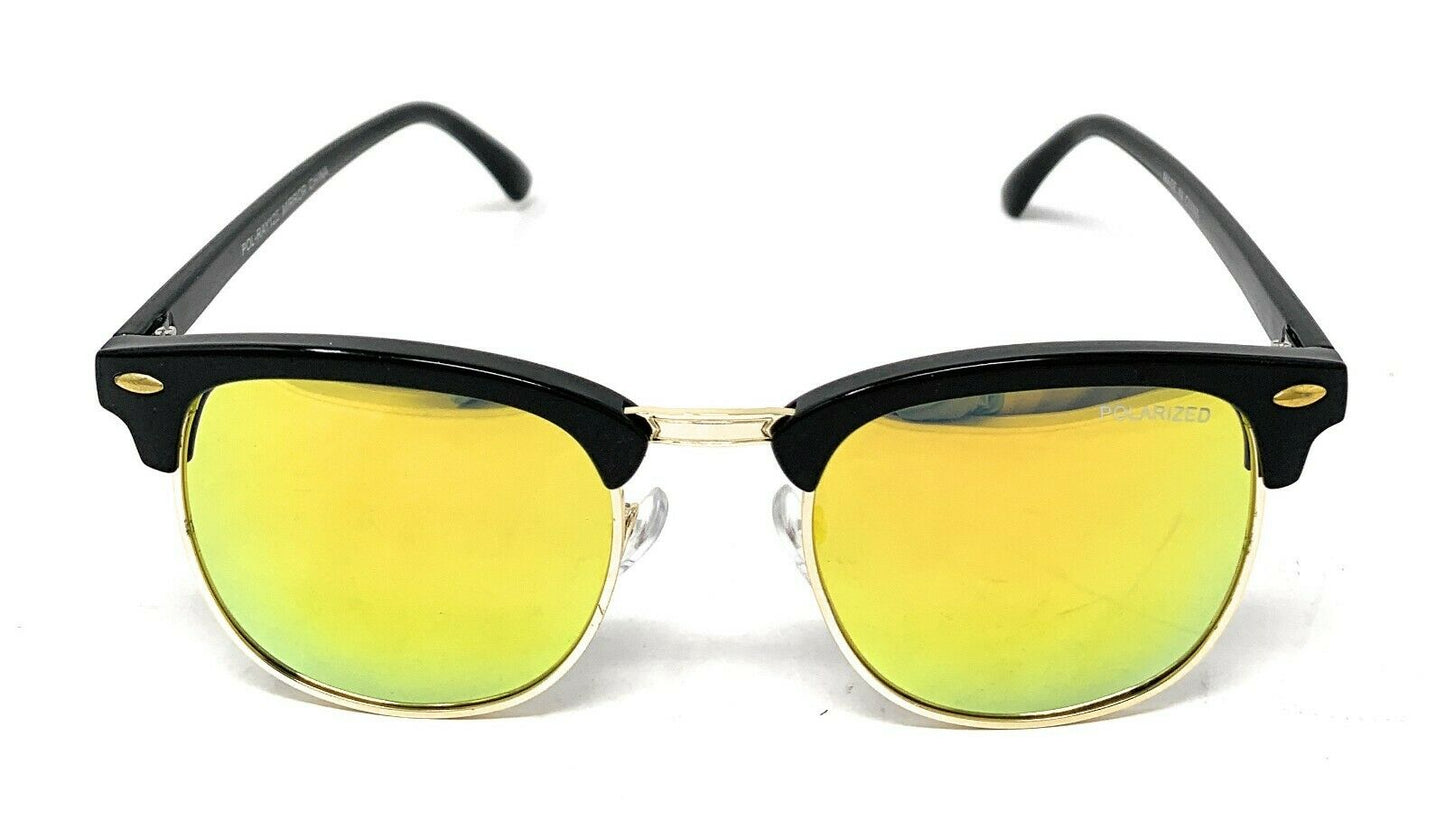 Club Style Polarized Sunglasses Mirror Lens Driving Mens Womens With Pouch-Gold Mirror/Black-