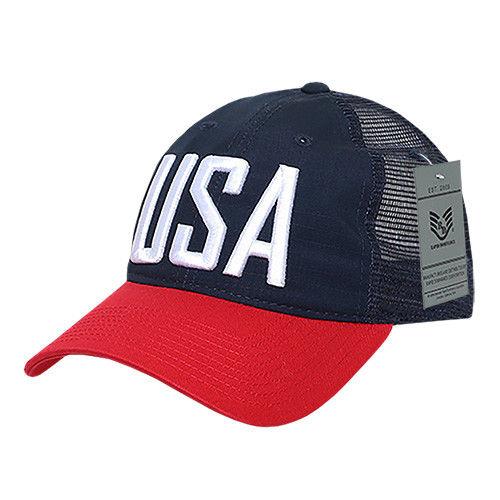 Rapid Dominance USA American Flag Text Ripstop 6 Panel Trucker Dad Caps Hats-USA-NAVY-