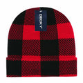 Decky Long Plaid Beanie Cuffed Hat For Winter Warm-Red-