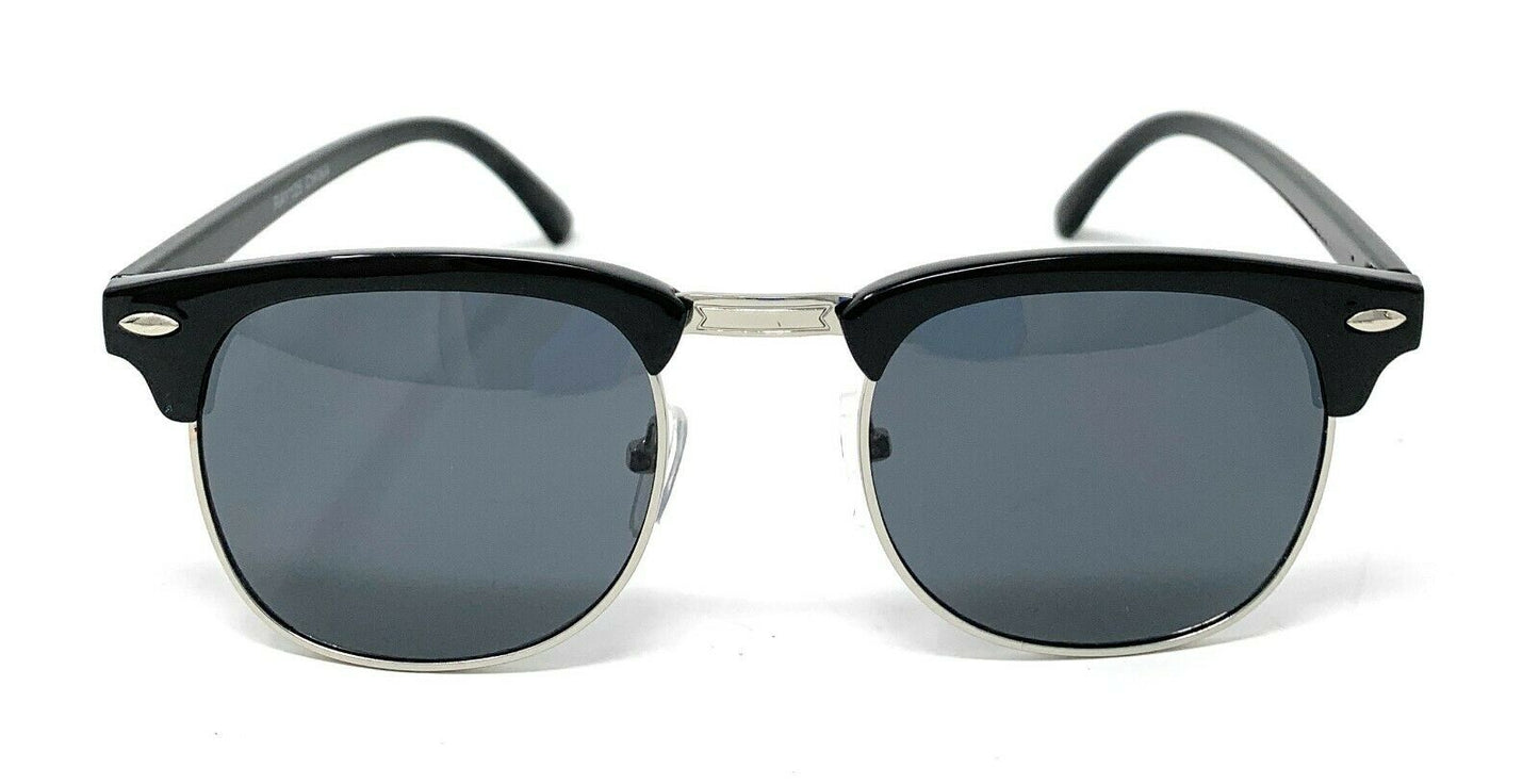 Classic Club Sunglasses Black Lens Black Gold Tortoise Mens Womens UV Protection-Black/Silver (RAY 125)-