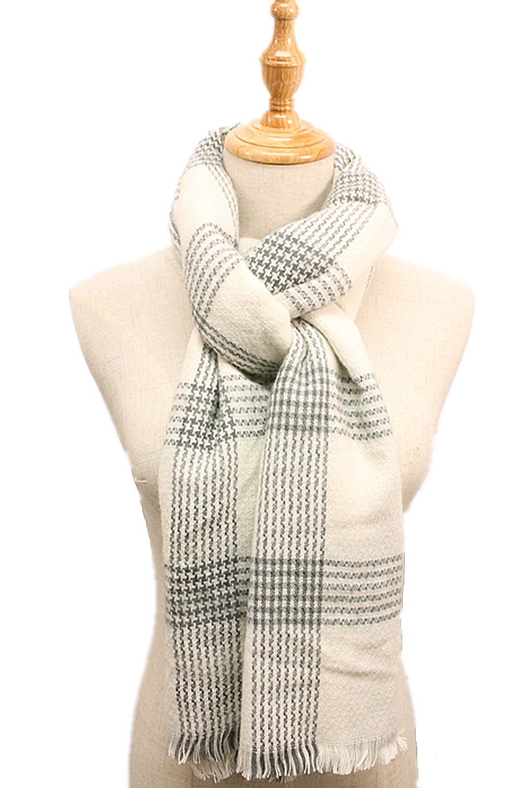 Casaba Womens Warm Winter Scarves Scarf Wraps Shawls Blankets Triangle Plaid-Black-White Stripes-