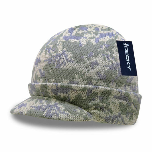 Decky Camo HybriCap Beanie Curved Visor Crocheted Thick Ribbed Warm-ACU-