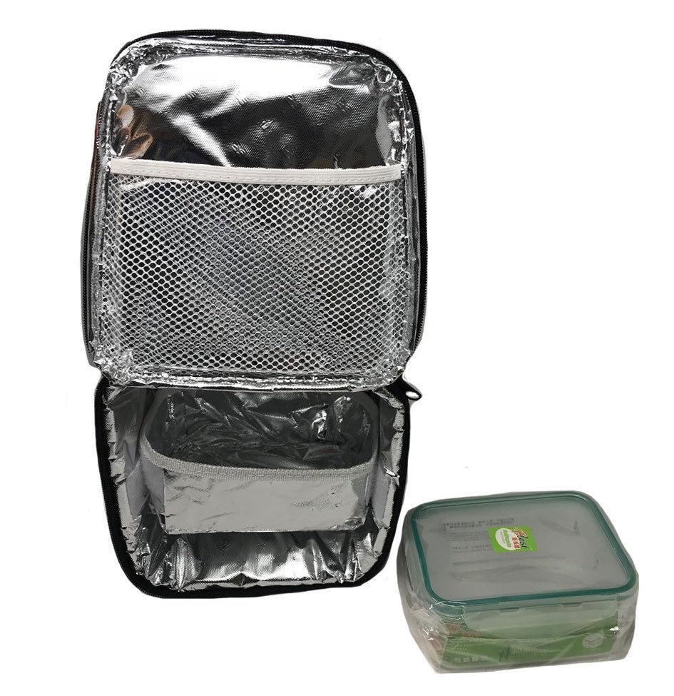 Insulated Cooler Lunch Box Bag Picnic Food Snacks Drink Water 7-1/2 Inch X 8 Inch-Black-