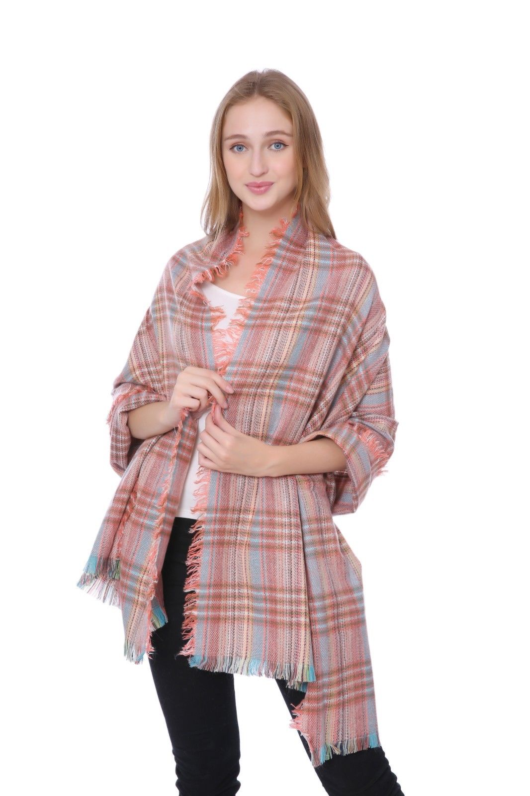 Casaba Womens Warm Winter Scarves Scarf Wraps Shawls Blankets Triangle Plaid-Pink-Relaxed-Plaid-