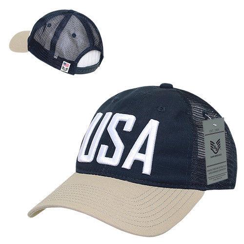Rapid Dominance USA American Flag Text Ripstop 6 Panel Trucker Dad Caps Hats-USA-NAVY-