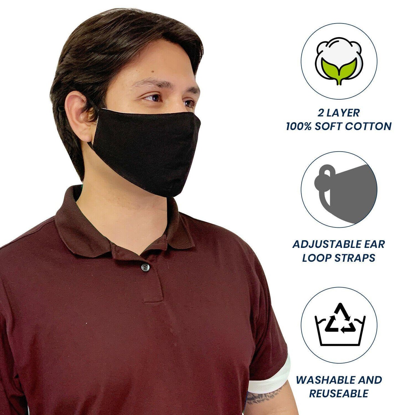Custom Cotton Face Mask Cloth Masks Pack for Mouth Nose Washable Reusable Double Layer Adjustable Ear Unisex-1 Piece-