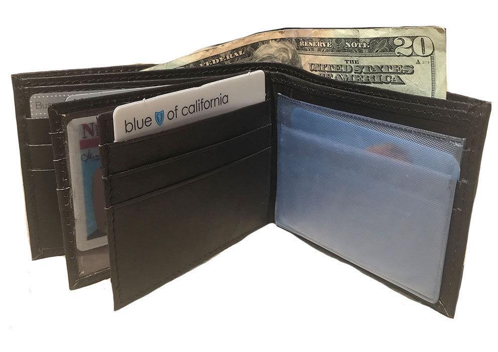Casaba Genuine Leather Bifold Wallets Cash Slots ID Coin Key Pocket Mens Womens-Black (Double ID)-