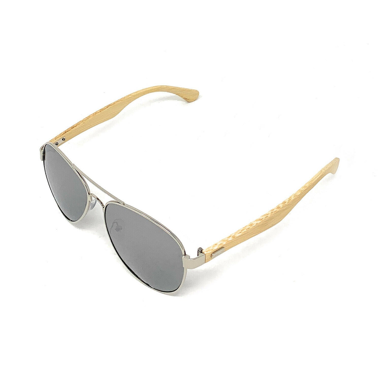 Aviator Bamboo Polarized Sunglasses Mirror Lens Driving Mens Womens With Pouch-Blue Mirror/Bamboo-