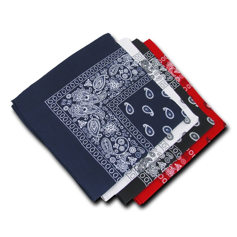 1 Dozen Pack Printed Bandanas 100% Cotton Cloth Scarf Wrap Face Mask Cover-Black-