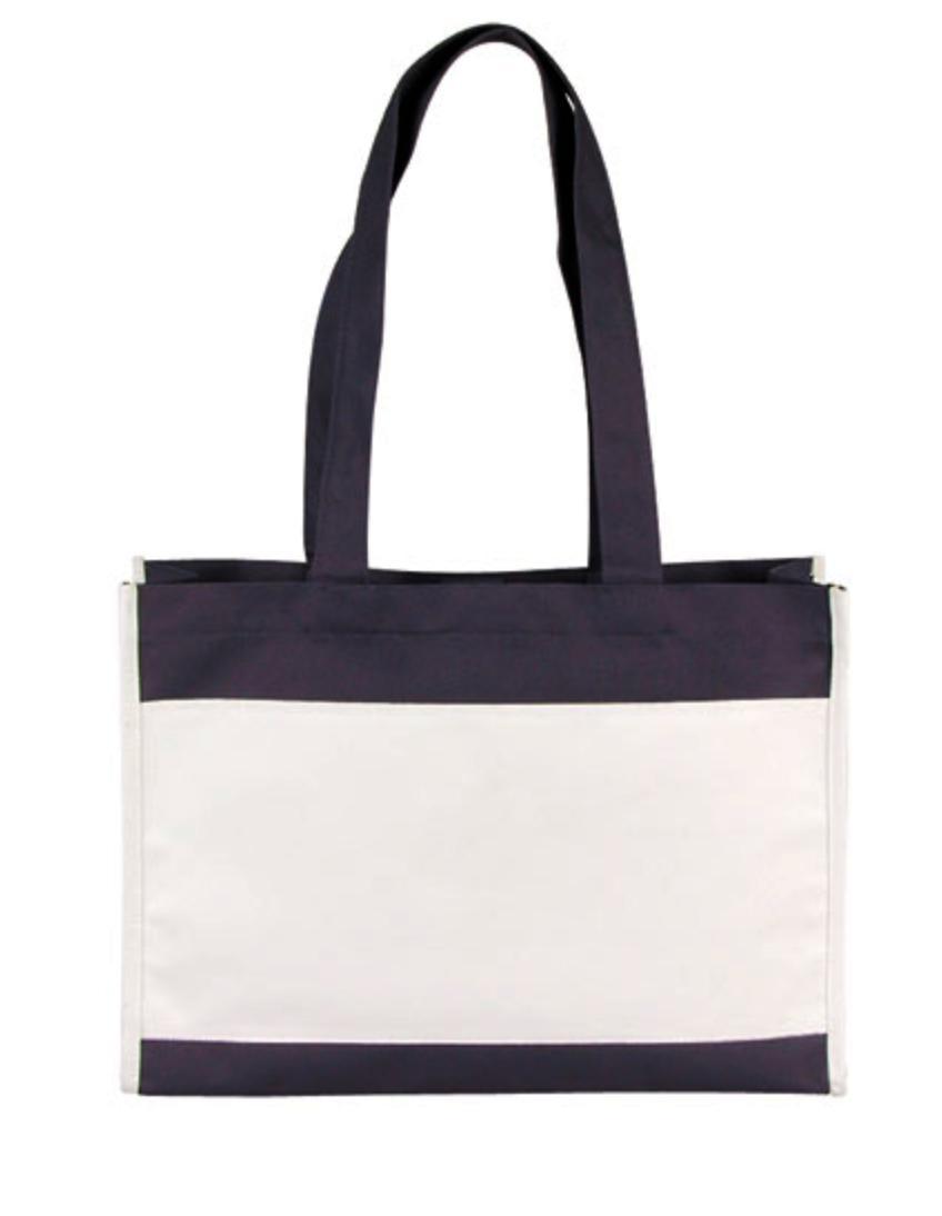 Reusable Grocery Shopping Tote Bags With Wide Gusset Travel Gym Sports Carry-On-Black/White-