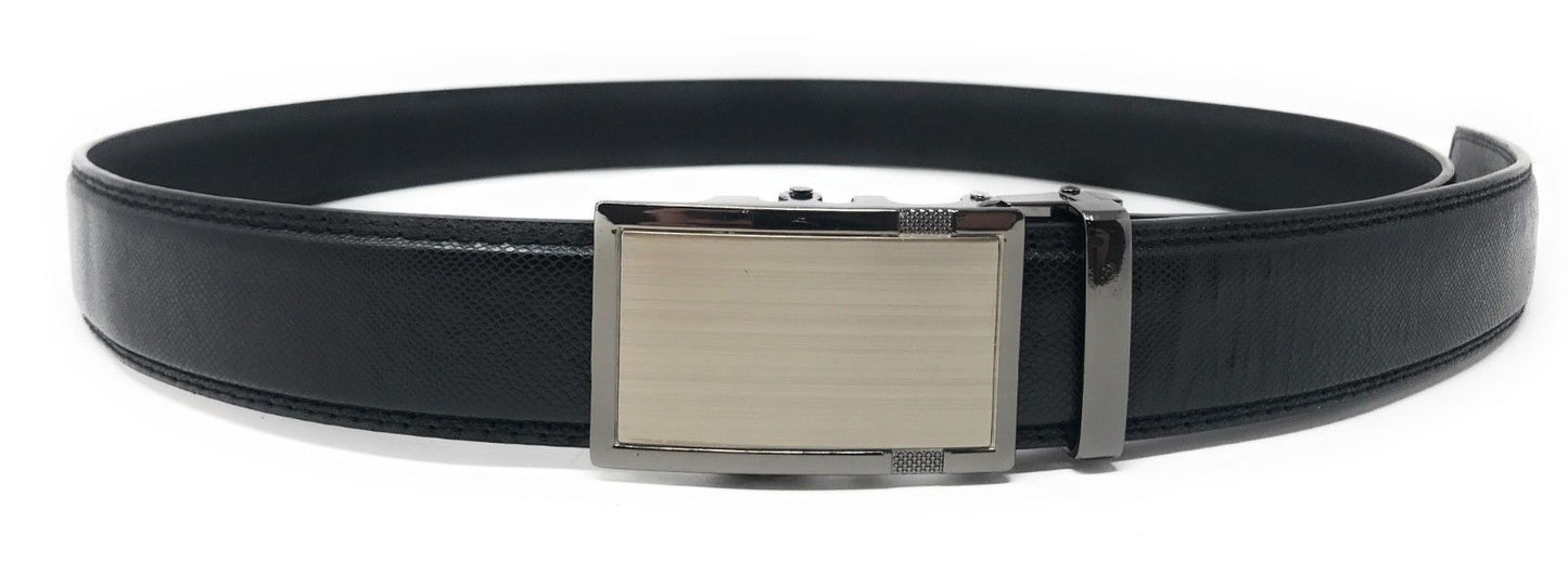 Leather Mens Ratchet Belt Sliding Adjustable Automatic Buckle Cut to Size-Black Diamond-