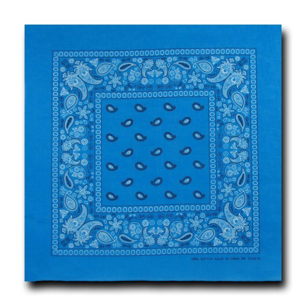 1 Dozen Pack Printed Bandanas 100% Cotton Cloth Scarf Wrap Face Mask Cover-Turquoise-